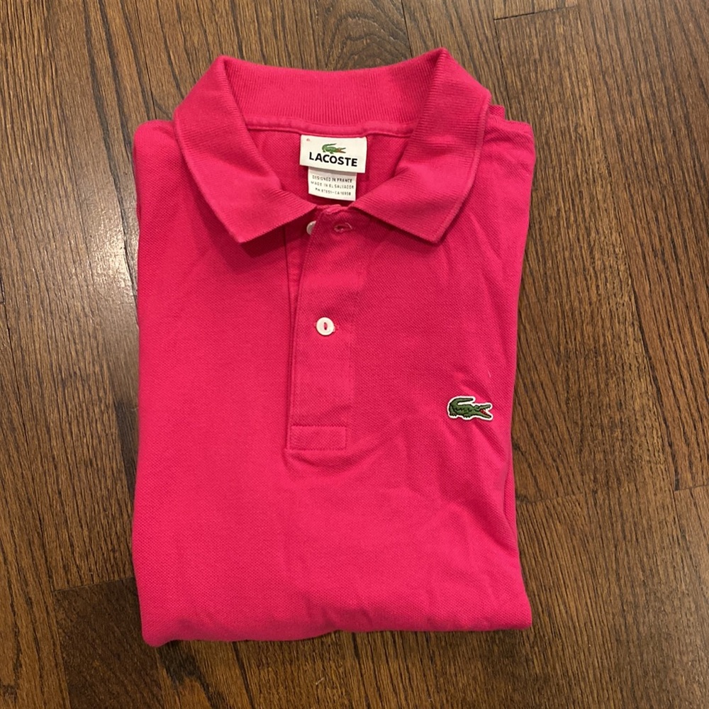 Lacoste mens raspberry polo shirt, size 6